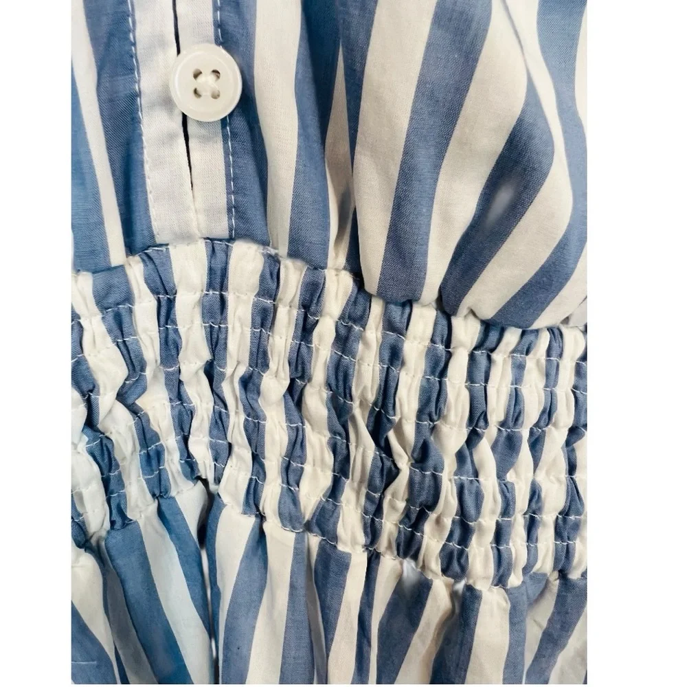 J Crew | V-neck smocked-waist top in stripe cotton lawn NWOT